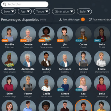 Library of characters and avatars for gamified elearning modules