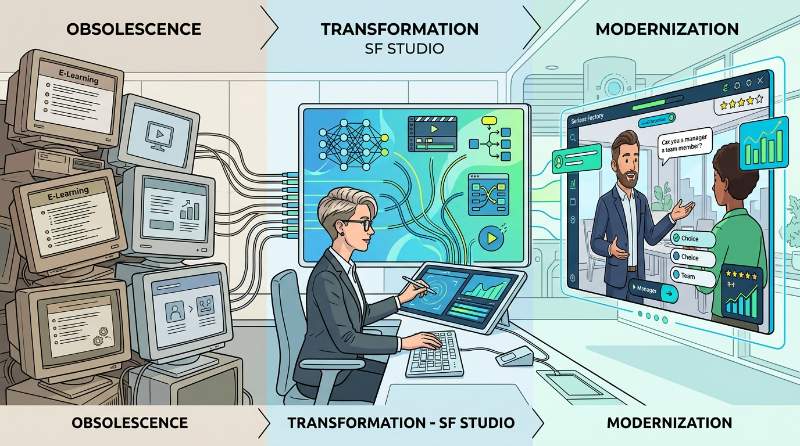 E-learning obsolète ? Modernisez-le avec SF Studio, sans refonte.